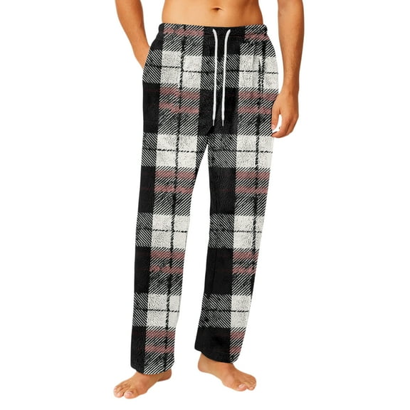 Fgvctg Men's Sleepwear Pajamas Pants Flannel Plaid Lounge Pants Comfortable Sleep Pajamas Pant Drawstring Lounge Bottom Soft Lightweight Pjs Bottoms With Pockets Gray L