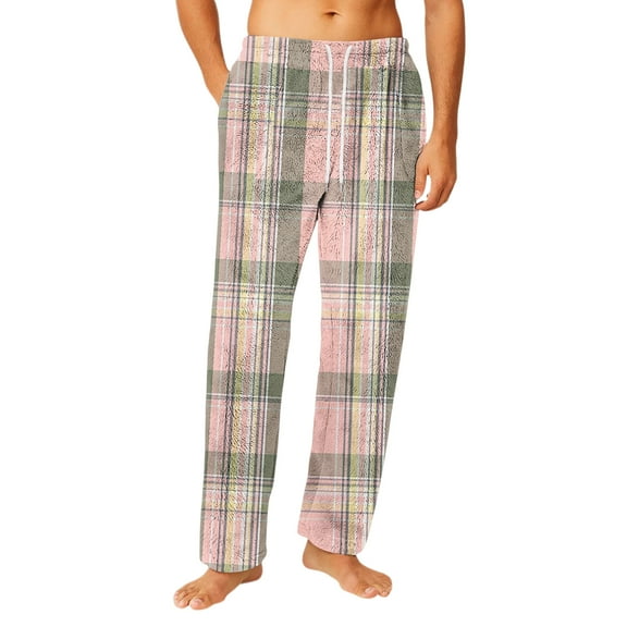 Fgvctg Men's Sleepwear Pajamas Pants Fleece Plaid Lounge Pant Comfortable Sleep Pajamas Pants Drawstring Lounge Bottom Soft Lightweight Pj Bottoms With Pockets Green 2XL