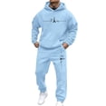 thumbnail image 1 of Fgvctg Mens 2 Piece Outfits Winter Sweatsuit Travel Jogger Sweatpant Plus Size Tracksuit Oversized Sweatshirts Lounge Set with Pockets Light Blue 2XL, 1 of 3