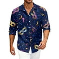 thumbnail image 1 of Fgvctg Mens Button Down Shirt Mardi Gras Carnival Party Long Sleeve Cotton Shirts Dressy Mask Print Collared Blouse Oversized Business Casual Outfits Purple 2XL, 1 of 6