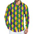 thumbnail image 1 of Fgvctg Mens Button Down Shirt Mardi Gras Carnival Party Long Sleeve V Neck Blouse Fashion Mask Print Shirts Plus Size Collared Business Casual Outfits Yellow 3XL, 1 of 5