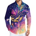 thumbnail image 1 of Fgvctg Mens Button Down Shirt Mardi Gras Carnival Party Long Sleeve V Neck Shirts Classic Collared Blouse Mask Print Oversized Business Casual Outfits Purple 3XL, 1 of 5
