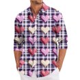 thumbnail image 1 of Fgvctg Mens Button Down Shirt Valentine's Day Long Sleeve Cotton Blouses Collared Plus Size Date Day Love Heart Print Shirt Fashion Business Casual Outfits Light Purple XL, 1 of 4