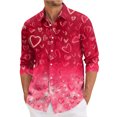 thumbnail image 1 of Fgvctg Mens Button Down Shirt Valentine's Day Long Sleeve Cotton Shirts Collared Trendy Blouse Date Day Love Heart Print Plus Size Business Casual Outfits Hot Pink M, 1 of 4