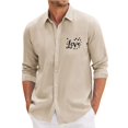 thumbnail image 1 of Fgvctg Mens Button Down Shirt Valentine's Day Long Sleeve V Neck Shirt Fashion Date Day Love Heart Print Collared Blouses Plus Size Business Casual Outfits Beige 2XL, 1 of 4