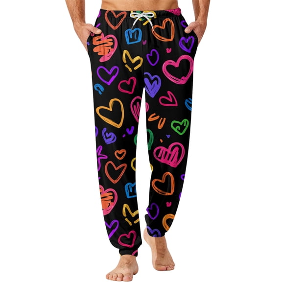 Fgvctg Mens Pajama Pants Valentine's Day Lightweight Elastic Bottom Sleepwear Pajamas Pant Casual Heart Graphic High Waisted Pj Fall Spring Drawstring Lounge Pants with Pockets White 2XL