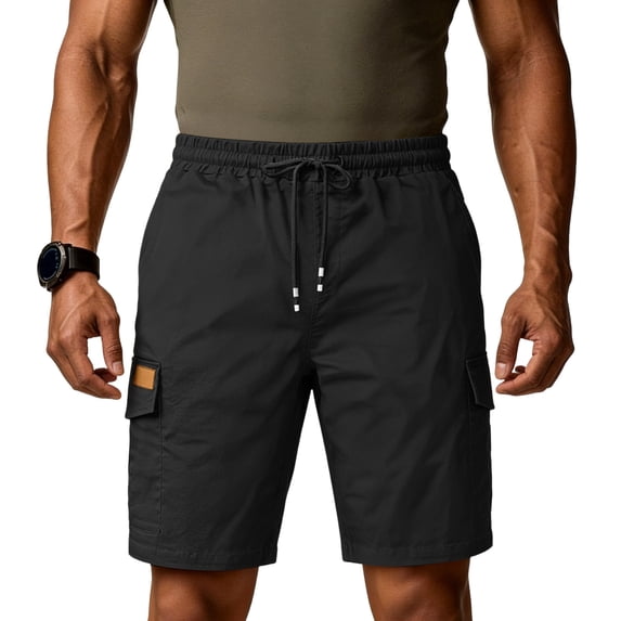 Fgvctg Mens Shorts Cargo Elastic Waistband Summer Beach Casual Cargo Short Stretch Oversized Work Classic Fit Shorts Soft Waistband Drawstring Pant with Multi Pockets,Black,XL