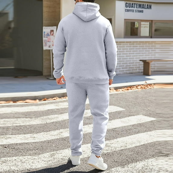 Fgvctg Mens Sweat Set 2 Piece Fall Sweatsuits Trendy Jogger Sweatpant Comfy Fleece Tracksuits Oversized Sweatshirt Lounge Hoodies with Pockets Light Gray M