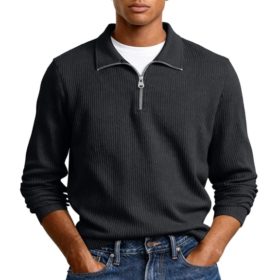 Fgvctg Mens Sweatshirts Soft Corduroy Quarter Zip Shirts Oversized Pullover Long Sleeve Stand Collar Sweatshirt Casual Spring Clothes Black 3XL