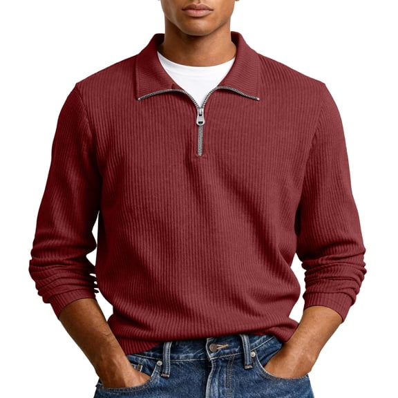 Fgvctg Mens Sweatshirts Trendy Stand Collar Corduroy Sweatshirt Quarter Zip Oversized Pullover Shirt Long Sleeve Loose Fall Tops Red 3XL