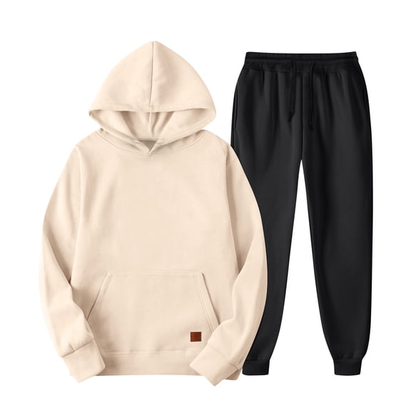 Fgvctg Mens Sweatsuits Set 2 Piece Fall Sweatsuit Fashion Jogger Sweatpant Comfy Tracksuit Oversized Sweatshirt Lounge Set with Pockets Khaki XL