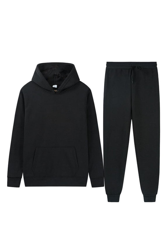 Mens Sweatsuits Set 2 Piece Winter Lounge Hoodie Travel Sweatsuits Plus Size Jogger Sweatpant Oversized Sweatshirt Tracksuits with Pockets Black 2XL