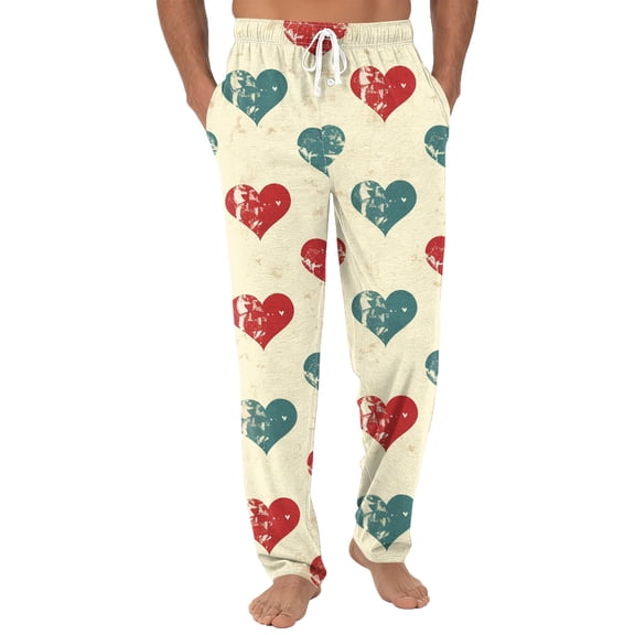 Fgvctg Mens Valentine's Day Pajamas Plus Size Wide Leg Sleepwear Pajamas Pants Lover Love Heart Print High Waisted Pj Spring Fall Drawstring Lounge Pants with Pockets Complexion L