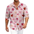thumbnail image 1 of Fgvctg Mens Valentine's Day Shirts Button Down V Neck Long Sleeve Shirts Dressy Collared Blouses Date Day Love Heart Print Oversized Business Casual Tops Pink L, 1 of 5