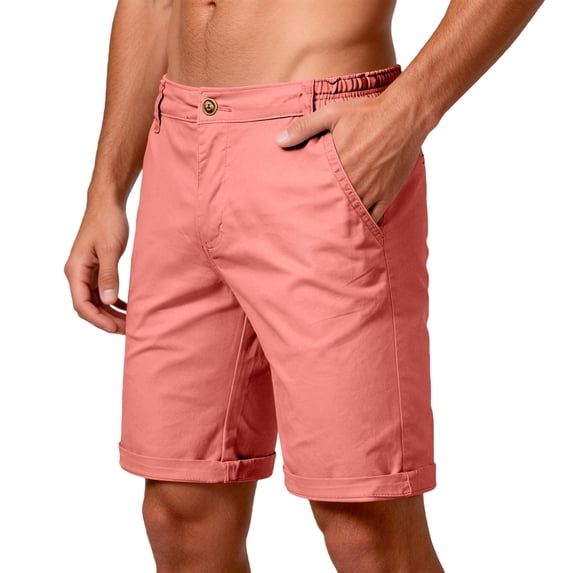 Fgvctg Mens Work Shorts Elastic Waistband Casual Stretch Waist Cargo Shorts Fashion Summer Hiking Beach Regular Fit Work Short Lightweight Waistband Pant with Pockets,Watermelon Red,XL