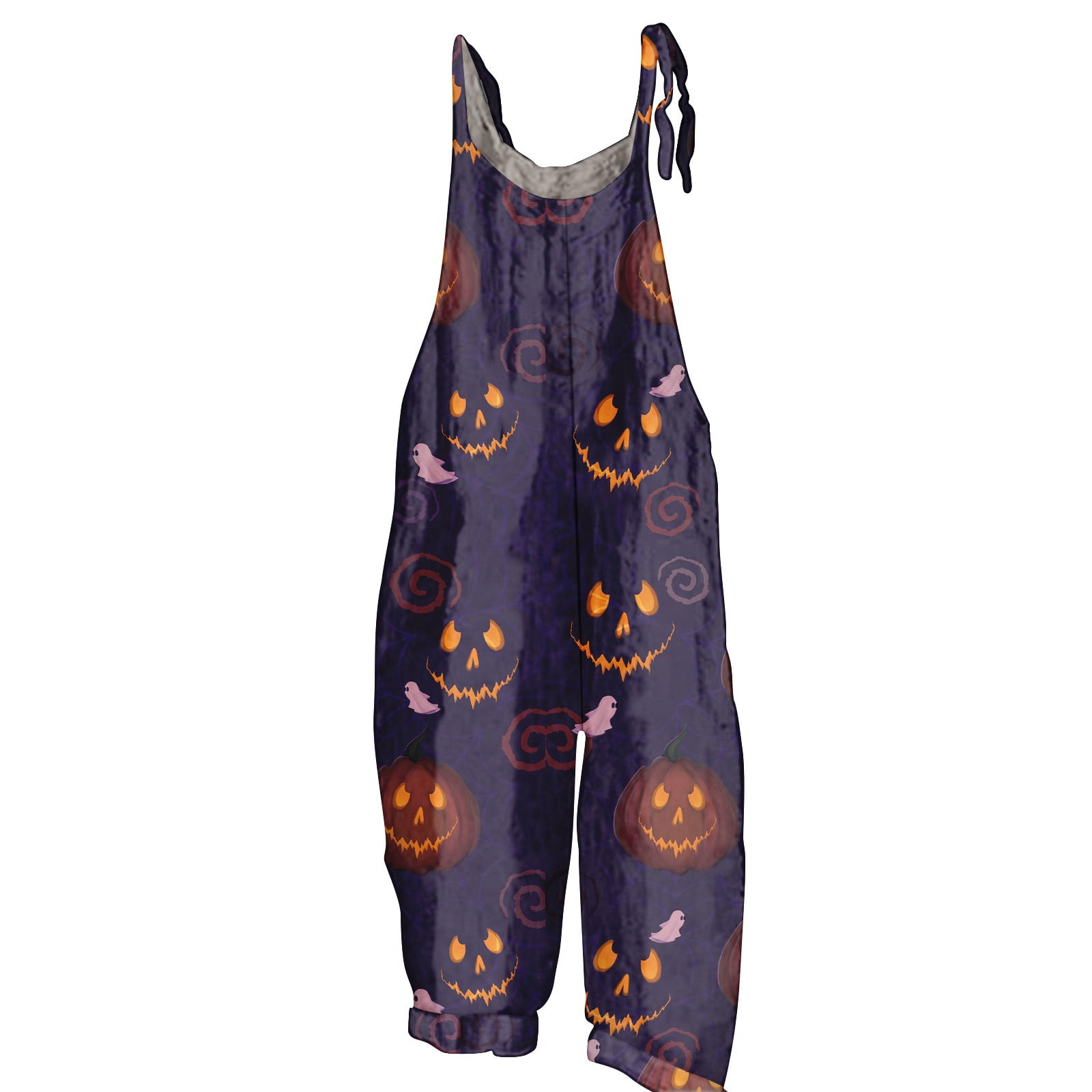 Fgvctg Overalls for Women Halloween Casual Cotton Linen Jumpsuit Jack O