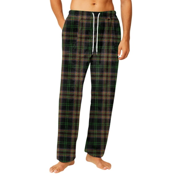 Fgvctg Pajamas for Men Flannel Sleep Lounge Plaid Pajamas Pant Family Sleepwear Pants Lightweight Lounge Bottom Comfortable Drawstring Pj Bottoms With Pockets Black XL
