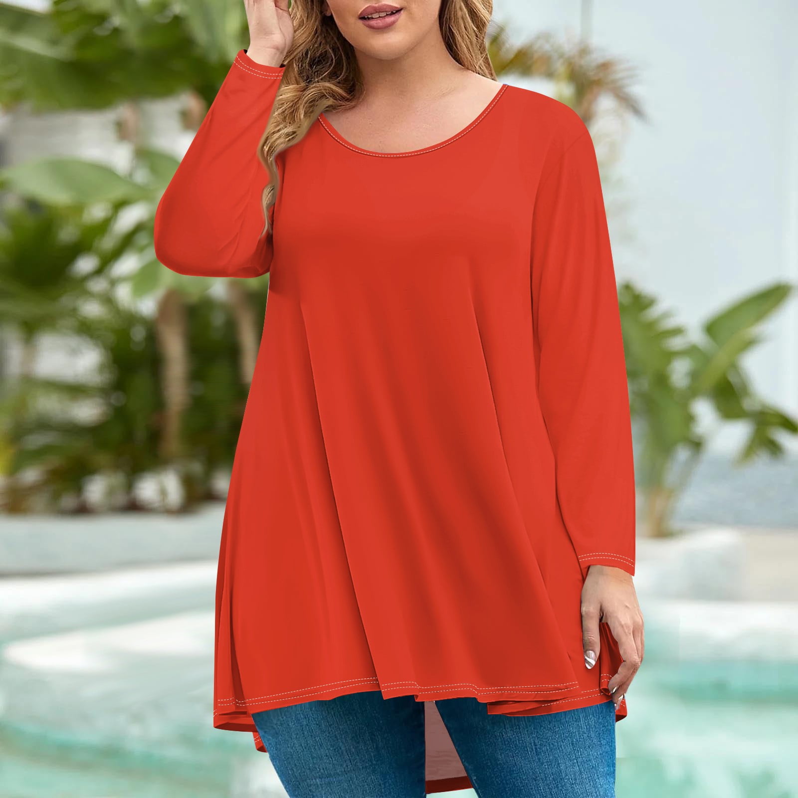 Fgvctg Plus Size Tops for Women Fall Shirt Long Sleeve Round Neck