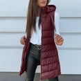 thumbnail image 1 of Fgvctg Puffer Jacket Women Sleeveless Quilted Warm Puffer Vest Zip Up Puffy Outerwear Long Coat Hooded Oversized Jackets Cozy Clothing with Pockets Wine S, 1 of 5