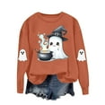 thumbnail image 1 of Fgvctg Pumpkin Sweatshirt for Women Crewneck Halloween Sweatshirts Winter Outfits for Women Plus Size Long Sleeve Clothes Saffron Cute Tops Halloween Graphic Ghost Sweatshirt Saffron M, 1 of 5