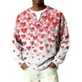 thumbnail image 1 of Fgvctg Romantic Valentine's Day Sweater Men Henley Collar Ribbed Knit Button Down Sweaters Love Heart Print Dressy Slim Fit Long Sleeve Pullover Sweater Spring Loose Clothes White 3XL, 1 of 5