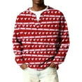 thumbnail image 1 of Fgvctg Romantic Valentine's Day Sweater for Men Henley Collar Ribbed Knit Button Down Sweaters Love Heart Print Warm Slim Fit Long Sleeve Pullover Sweater Spring Lightweight Clothes Wine XL, 1 of 5