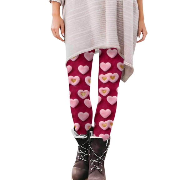Fgvctg Romantic Valentines Day Leggings for Women Full Length Stretch Workout Leggings Cute Love Heart Print Fashion Outfit Yoga High Waisted Thermal Joggers Clothing Red XL