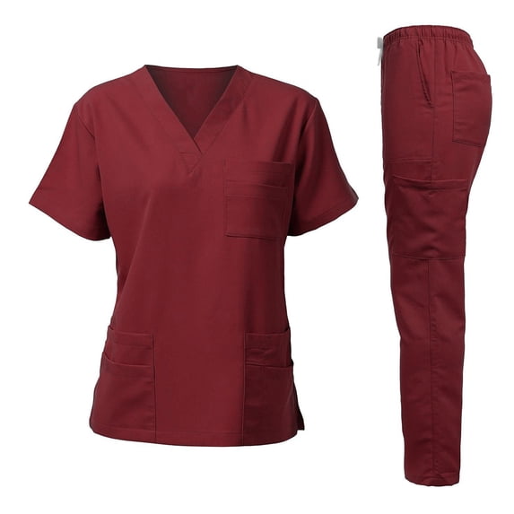 Fgvctg Scrubs Sets for Men Plus Size Medical Uniforms Petite V-Neck Scrub Tops and Pants Nursing Scrubs Scrub Joggers Tall Scrubs Sets Wine 2XL
