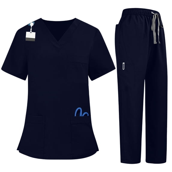 Fgvctg Scrubs for Women Set Plus Size Medical Scrubs Stretchy V Neck Yoga Scrub Pants and Tops Nursing Scrubs Scrub Sets Clothing Set for Women Navy M