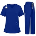 thumbnail image 1 of Fgvctg Scrubs for Women Plus Size Medical Scrub Sets Petite V-Neck Scrub Tops and Pants Scrubs Nursing Top Tall Scrubs Sets Blue L, 1 of 7