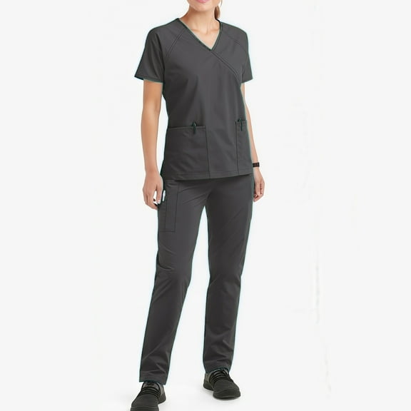 Fgvctg Scrubs for Women Set Plus Size Medical Scrubs Petite V-Neck Scrub Tops and Pants Nursing Uniforms Scrubs Med Couture Scrubs Black S