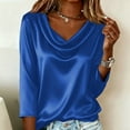 thumbnail image 1 of Fgvctg Silk Satin Shirts For Women Formal Pure Color Long Sleeve Tops Crewneck Shirt Loose Casual Business Work Clothes Blue M, 1 of 7