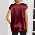 thumbnail image 1 of Fgvctg Silk Satin Women Tops Elegant Cap Short Sleeve Top V Neck Shirt Loose Casual Business Work Clothes Wine XL, 1 of 5
