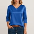 thumbnail image 1 of Fgvctg Silk Satin Women Tops Fancy Pure Color Long Sleeve Tops V Neck Shirt Dressy Casual Work Office Clothes Blue 2XL, 1 of 5