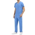 thumbnail image 1 of Fgvctg Sky Blue Scrubs Sets for Men Plus Size Scrubs Stretchy V Neck Yoga Scrub Pants and Tops Medical Scrubs Nursing Uniforms Scrub Jumpsuit Sky Blue S, 1 of 5