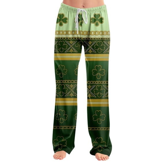 Fgvctg St. Patrick's Day Pajamas for Women Lucky Sleepwear Wide Leg Pajama Shamrock Clover Print High Waisted Pj Pant Lightweight Spring Fall Drawstring Lounge Pants with Pockets Fluorescent Green S