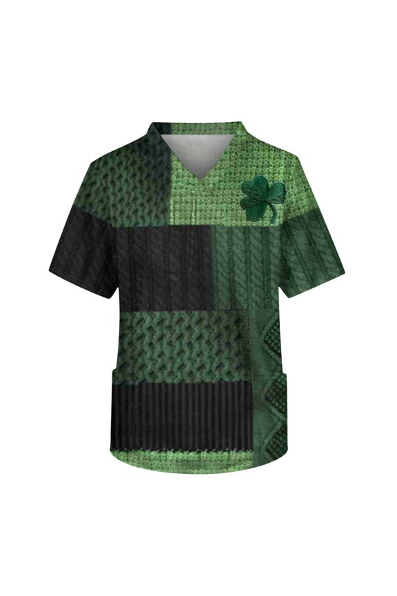 St. Patrick's Day Scrubs for Men Cute Shamrock Clover Graphic V Neck Short Sleeve Top Scrub Holiday Work Medical T Shirts Loose Scrubs Nurse Uniforms Workwear Shirts with Pocket Turquoise XL