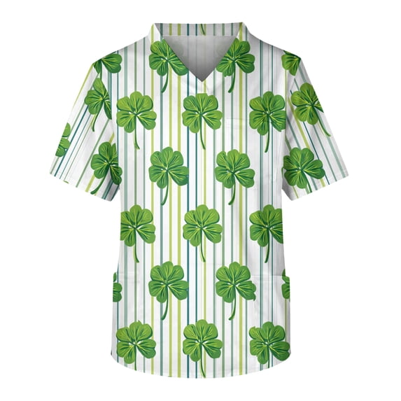 Fgvctg St. Patrick's Day Scrubs for Men Soft Short Sleeve Cute Shamrock Clover Print Scrub Top Loose V Neck Working Shirt Scrubs Workwear Nursing Uniform Medical T Shirts with Pocket Mint Green 3XL
