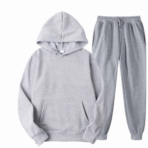 Fgvctg Sweat Set for Men 2 Piece Winter Lounge Sets Cozy Fleece Sweatsuit Comfy Jogger Sweatpants Oversized Sweatshirt Tracksuits with Pockets Light Gray L