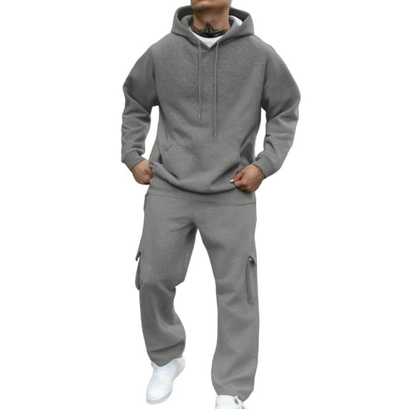 Fgvctg Sweat Suits Men Track Suits 2 Piece Fall Sweatsuits Athletic Jogger Sweatpants Plus Size Fleece Tracksuits Oversized Sweatshirts Lounge Sets with Pockets Gray S