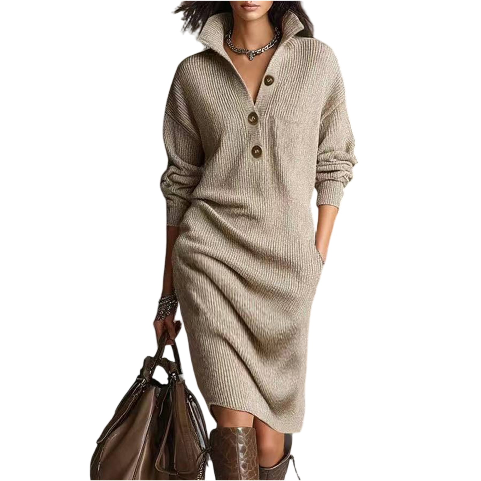 Anna-Kaci Women's Long Sleeve Turtleneck Sweater Dress with Abstract Floral Appliqu¨¦ Design