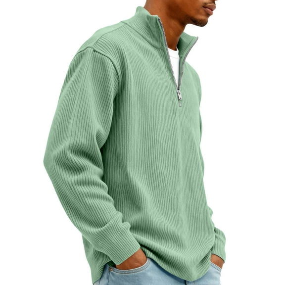 Fgvctg Sweatshirt for Men Quarter Zip Pullover Corduroy Sweatshirt Oversized Stand Collar Long Sleeve Shirt Loose Trendy Fall Tops Green 2XL