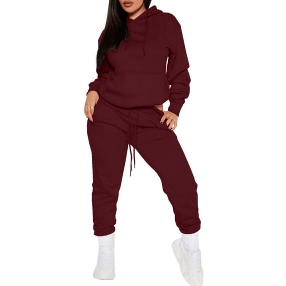 Fgvctg Sweatsuits Women 2 Piece Outfit Fall Lounge Hoodies Athletic Fleece Sweatsuits Plus Size Jogger Sweatpant Oversized Sweatshirts Tracksuits with Pockets Wine XL