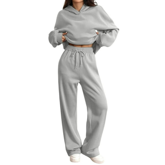 Fgvctg Sweatsuits Women 2 Piece Outfit Winter Sweatsuit Casual Jogger Sweatpants Comfy Fleece Tracksuit Oversized Sweatshirt Lounge Hoodies with Pockets Gray L