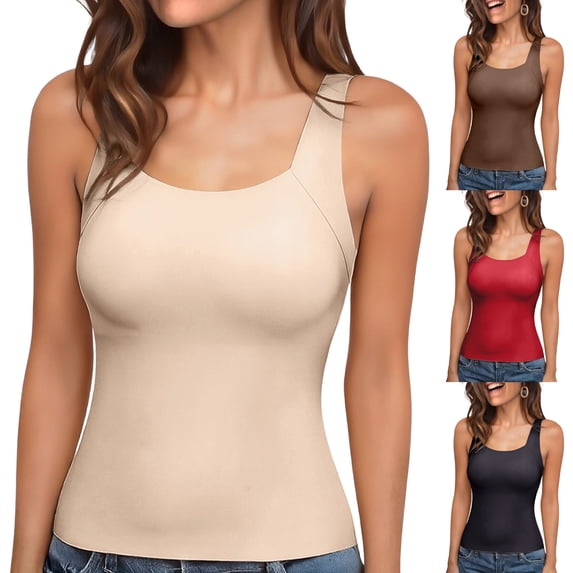 Fgvctg Tank Top for Women Shapewear Tummy Control Tank Tops Slim Fit U Neck Shapewear Sleeveless Seamless Compression Bra Stretchy Plus Size Workout Camisole Top Beige M