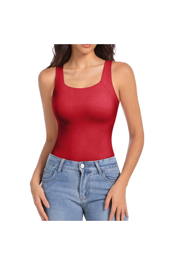Tank Top for Women Tummy Control Shapewear Tank Tops U Neck Slim Fit Body Shaper Cami Bras Sleeveless Seamless Compression Stretchy Bra Plus Size Workout Camisoles Top Red M
