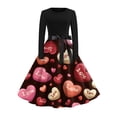 thumbnail image 1 of Fgvctg Valentine'S Day Dresses For Women Vintage Cocktail 50S Tea Dress Love Heart Graphic Crewneck Dress Oversized Date-Night Sweet Long Sleeve Clothing Soft Outfits Wine XL, 1 of 4