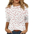 thumbnail image 1 of Fgvctg Valentine's Day 3/4 Length Sleeve Womens Tops Casual Crewneck Top Oversized Date Night Pullover Shirt Romantic Love Heart Print Blouses Gifts for Women White 2XL, 1 of 4