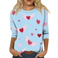 thumbnail image 1 of Fgvctg Valentine's Day 3/4 Length Sleeve Womens Tops Casual Crewneck Tops Plus Size Date Night Pullover Shirts Romantic Sweet Love Heart Graphic Blouses Gifts for Women Deep Red M, 1 of 5