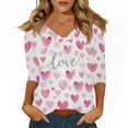 thumbnail image 1 of Fgvctg Valentine's Day 3/4 Length Sleeve Womens Tops Casual V Neck Top Soft Date Night Pullover Shirts Loose Cute Love Heart Graphic Blouse Gifts For Her Pink XL, 1 of 4